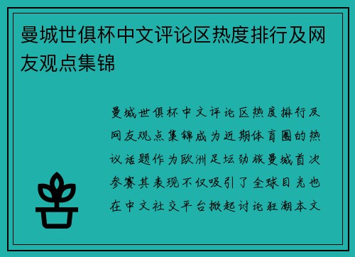 曼城世俱杯中文评论区热度排行及网友观点集锦